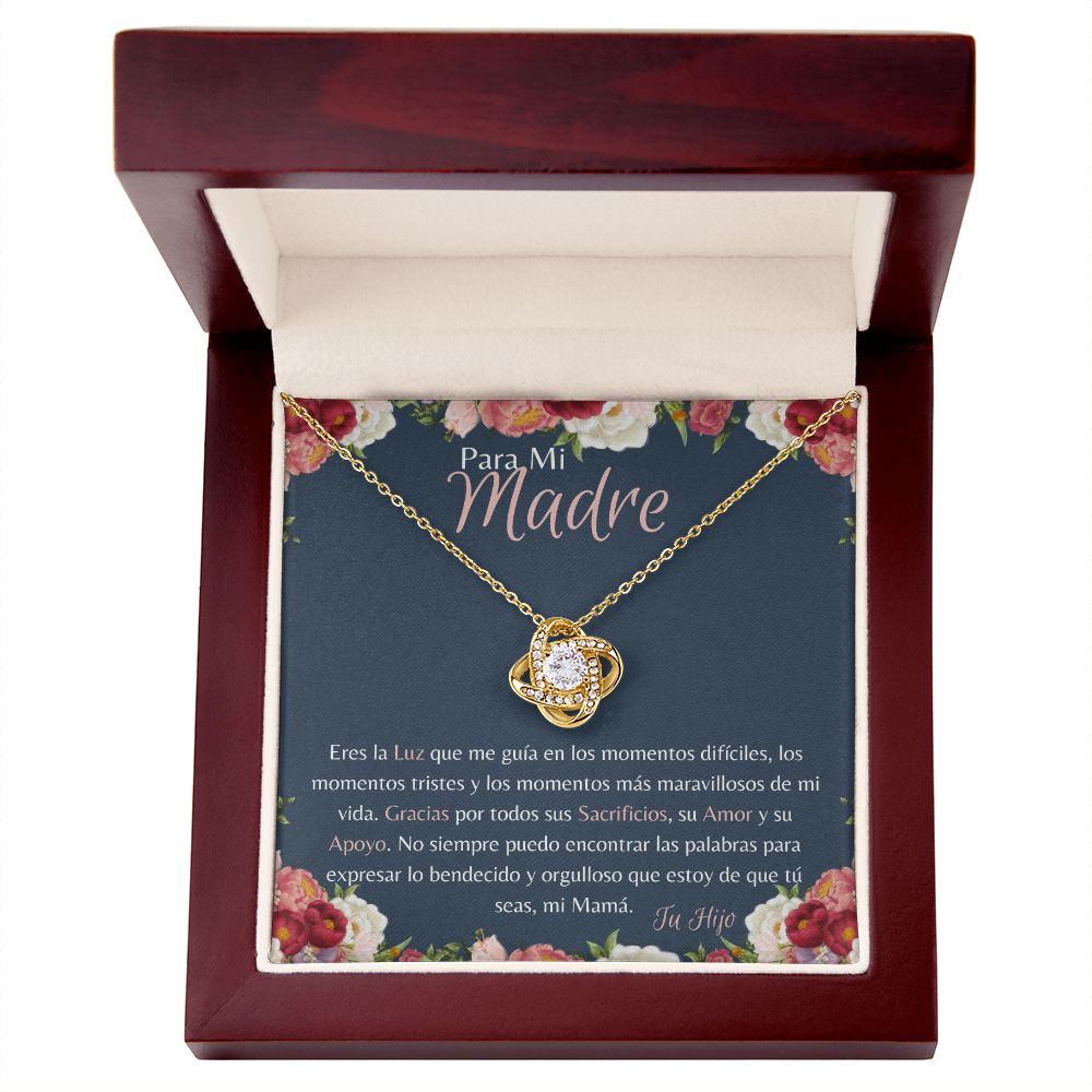 Para Mi Madre "Gracias por todos sus Sacrificios - Tu Hijo" Collar Nudo de Amor