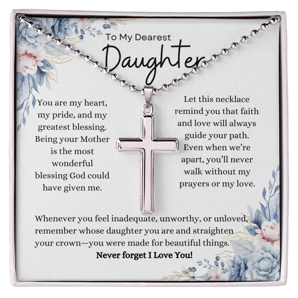 Necklace gift for daughter with floral message card – To My Dearest Daughter faith message from Mom. 