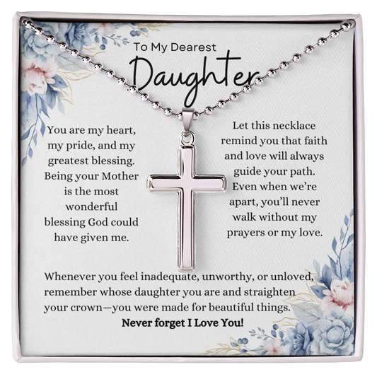 Necklace gift for daughter with floral message card – To My Dearest Daughter faith message from Mom. 