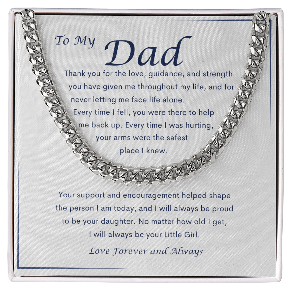 To My Dad message card with Cuban link chain necklace and heartfelt daughter to father message gift