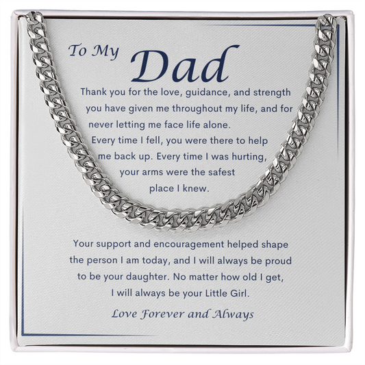 To My Dad message card with Cuban link chain necklace and heartfelt daughter to father message gift