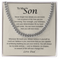 Inspirational jewelry gift for son from dad with encouragement quote.