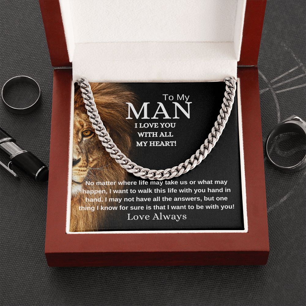 Cuban Link Chain "To My Man, I Love You with all My Heart"