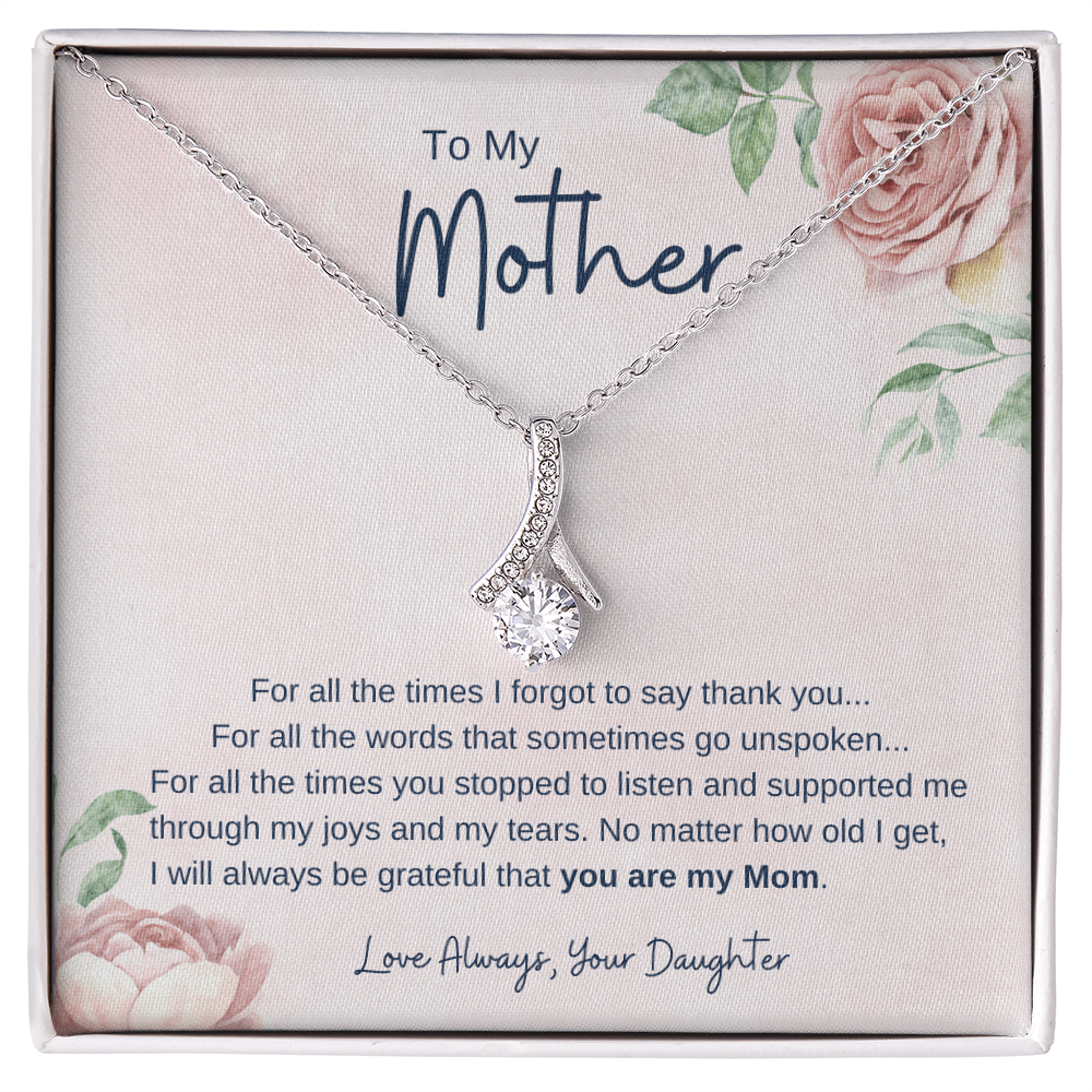 To My Mother necklace gift from daughter with heartfelt thank you message card expressing gratitude and love.