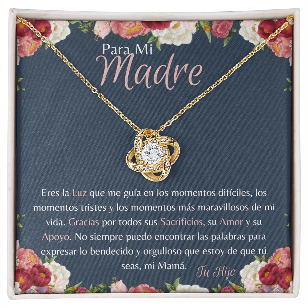 Para Mi Madre "Gracias por todos sus Sacrificios - Tu Hijo" Collar Nudo de Amor