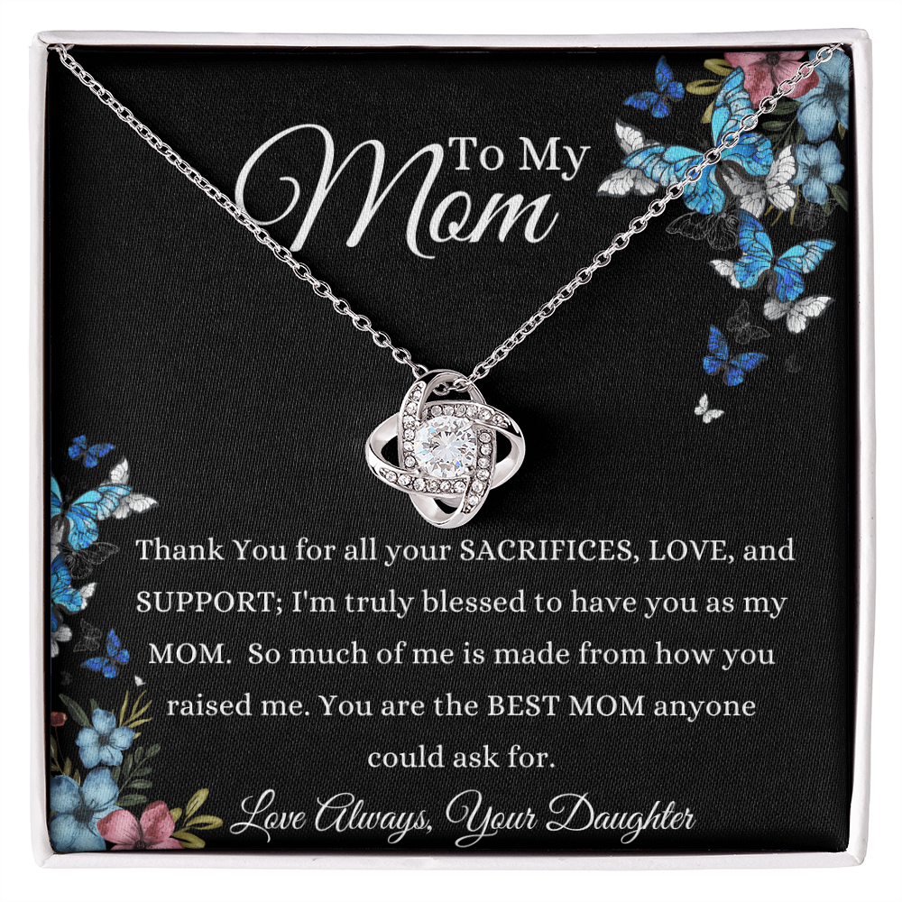 black background with blue, black and grey butterflies Best Mom Ever Love Knot Necklace - jewelry 