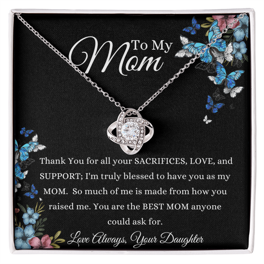 black background with blue, black and grey butterflies Best Mom Ever Love Knot Necklace - jewelry 