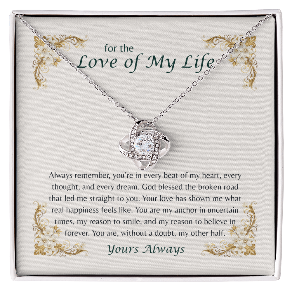 Romantic message card for wife with gold floral border and heartfelt love note