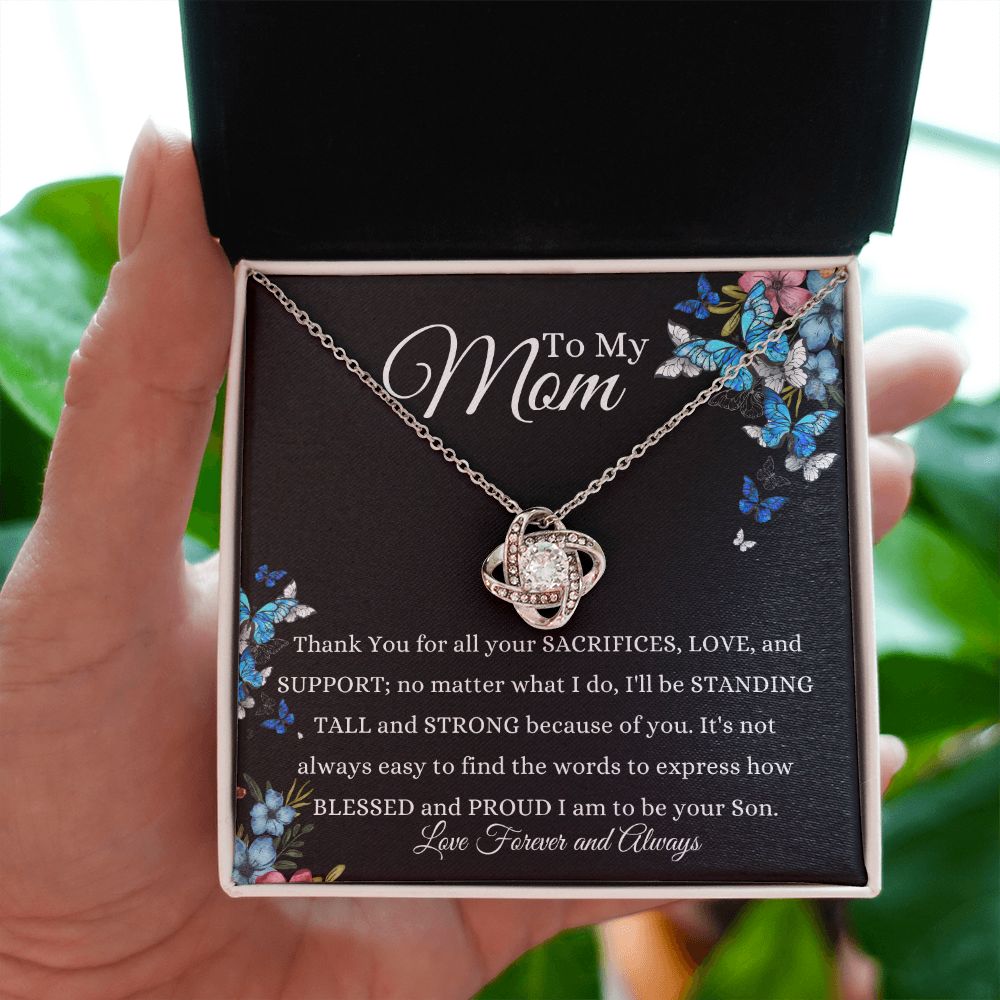 To My Mom from Son "Blessed and Proud to be your Son" Love Knot Necklace