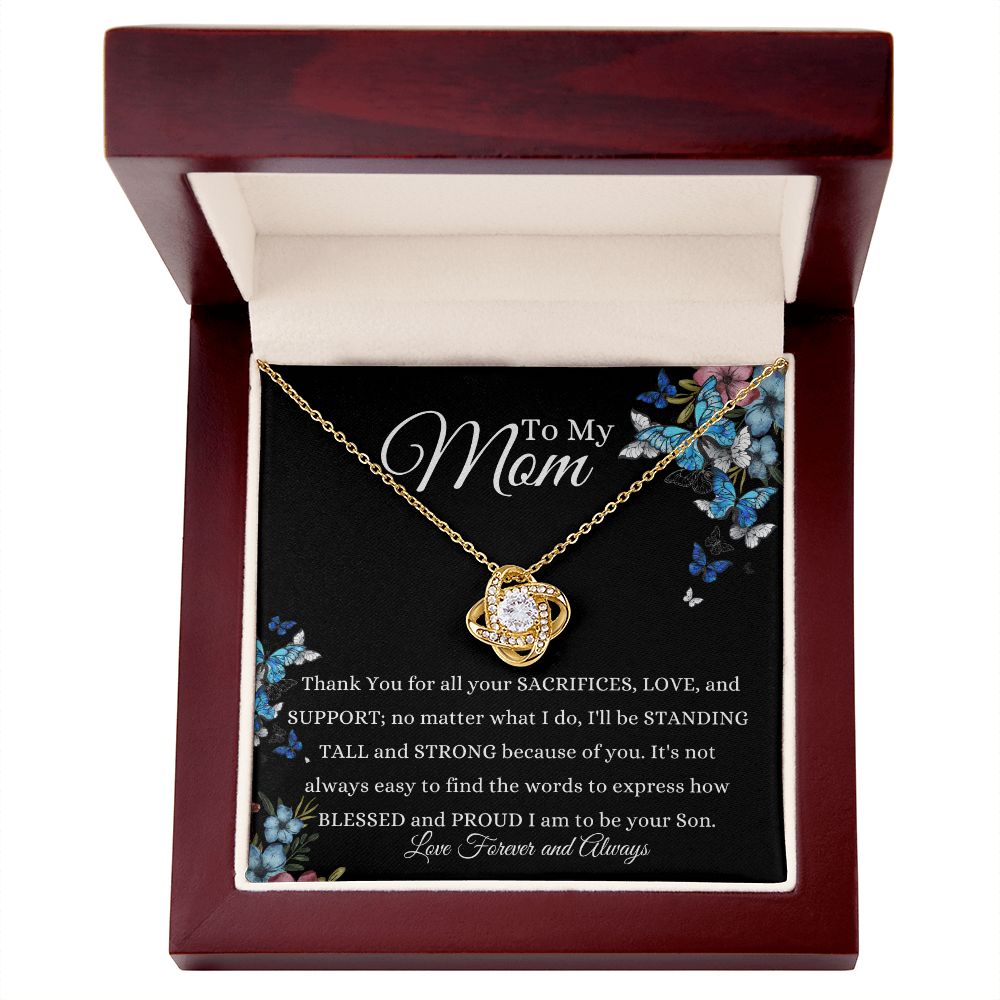 To My Mom from Son "Blessed and Proud to be your Son" Love Knot Necklace