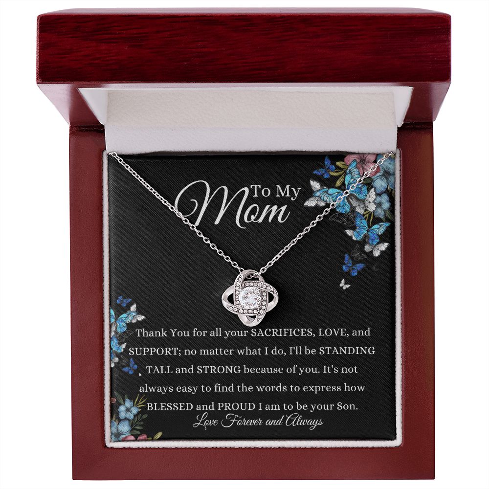 To My Mom from Son "Blessed and Proud to be your Son" Love Knot Necklace
