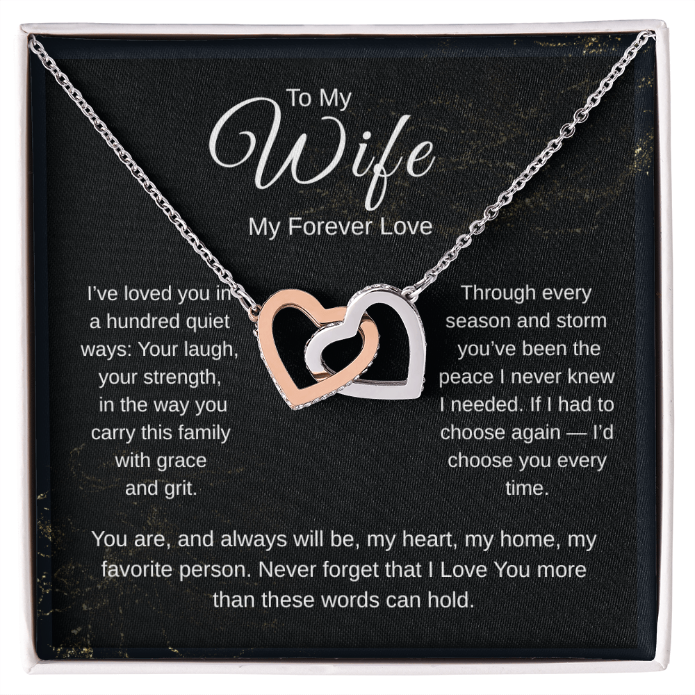 Interlocking Hearts Necklace with To My Wife – My Forever Love romantic message card