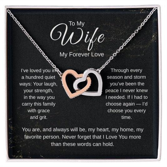 Interlocking Hearts Necklace with To My Wife – My Forever Love romantic message card