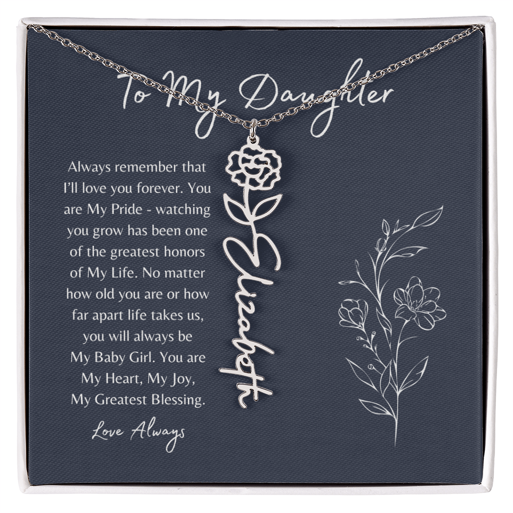 Personalized Flower Name Necklace with To My Daughter’ message card