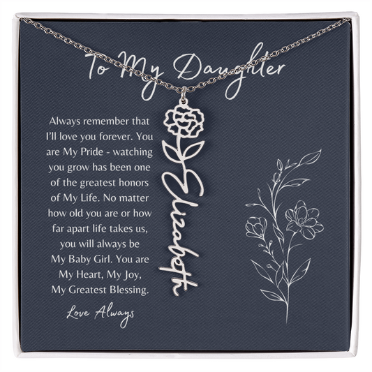 Personalized Flower Name Necklace with To My Daughter’ message card