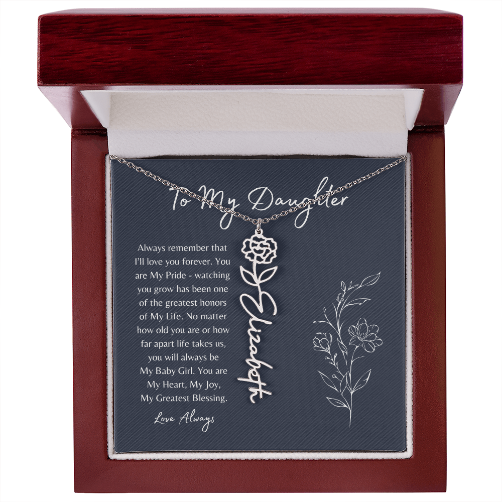 To My Daughter Birth Month Flower Name Necklace