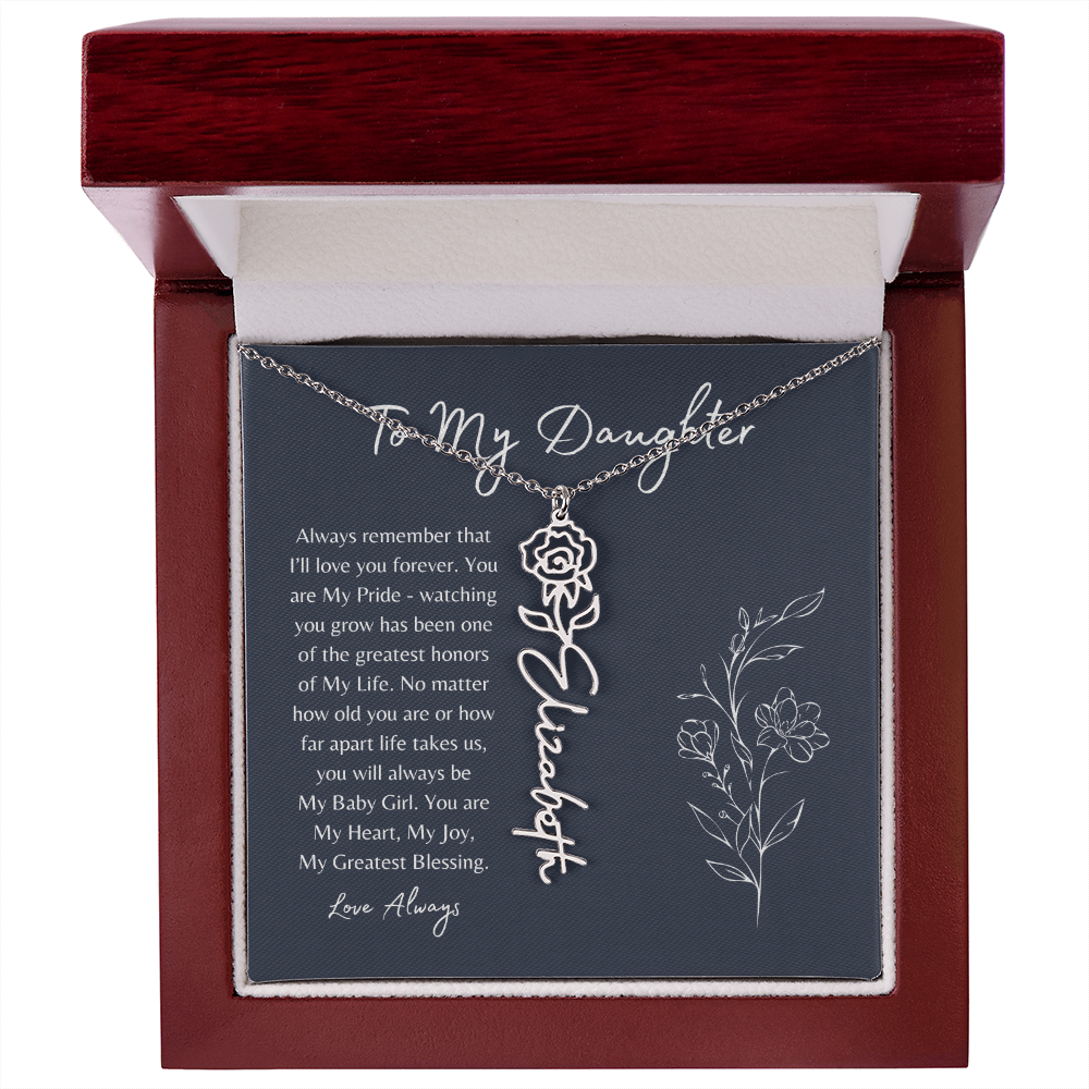 To My Daughter Birth Month Flower Name Necklace