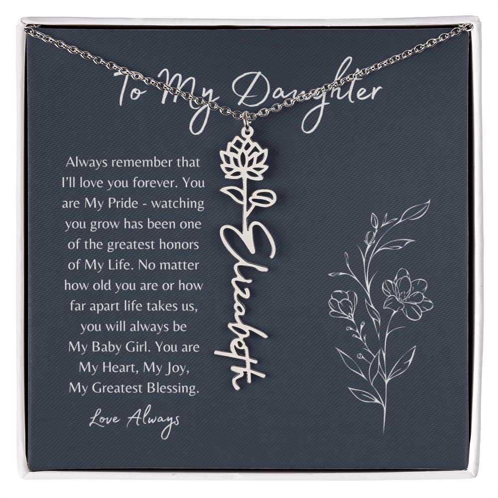 To My Daughter Birth Month Flower Name Necklace