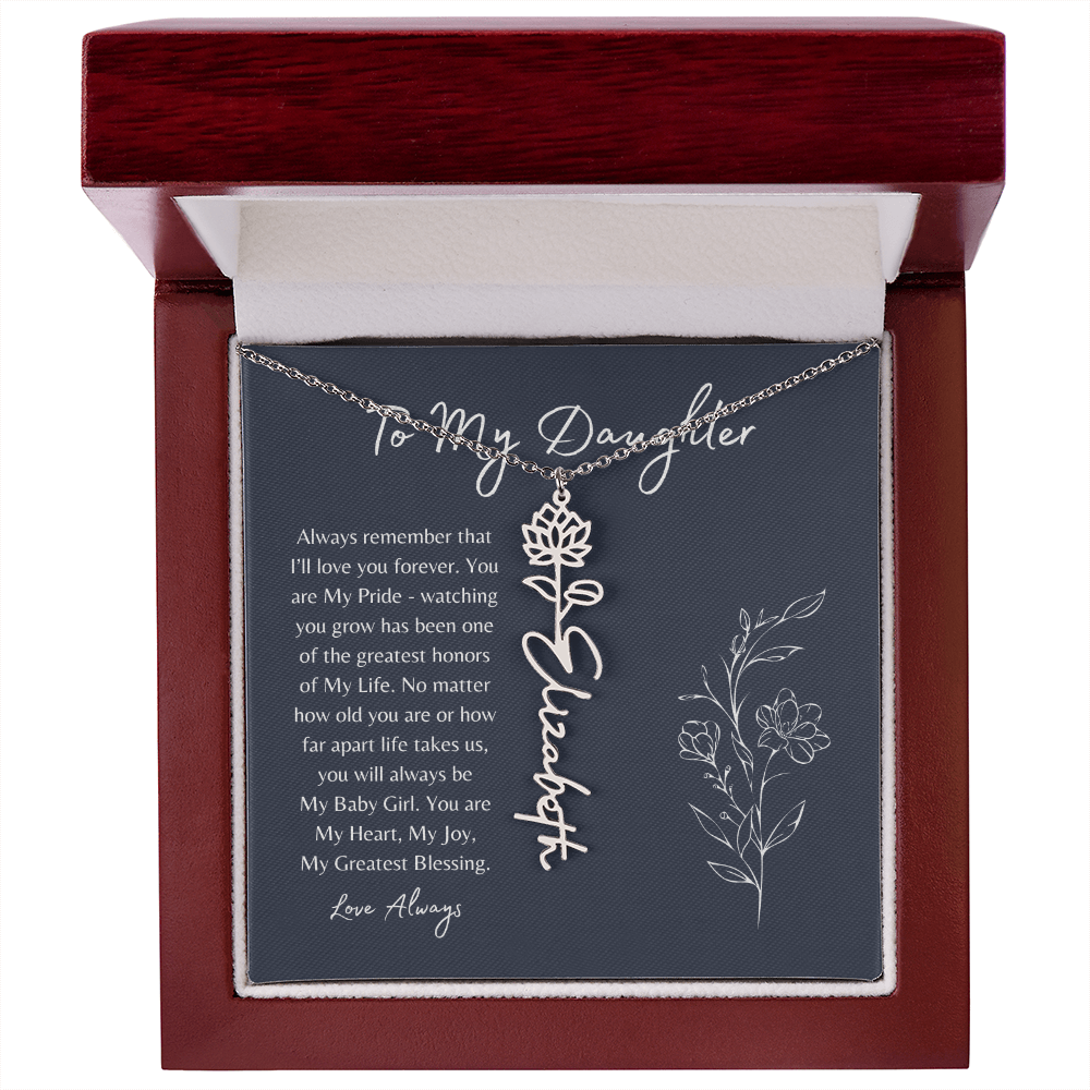 To My Daughter Birth Month Flower Name Necklace