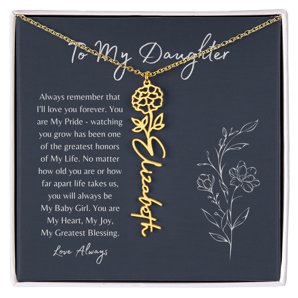 To My Daughter Birth Month Flower Name Necklace