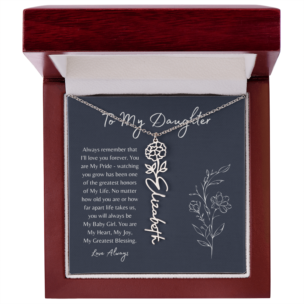 To My Daughter Birth Month Flower Name Necklace