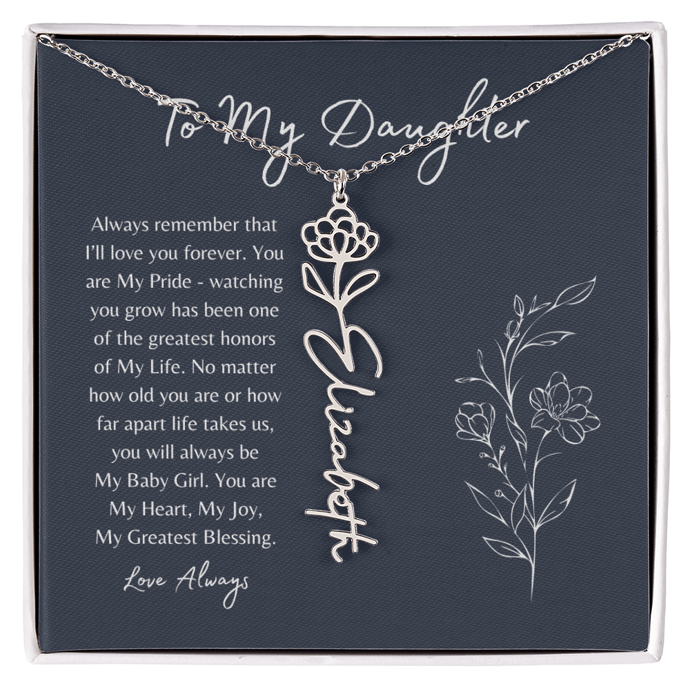 To My Daughter Birth Month Flower Name Necklace