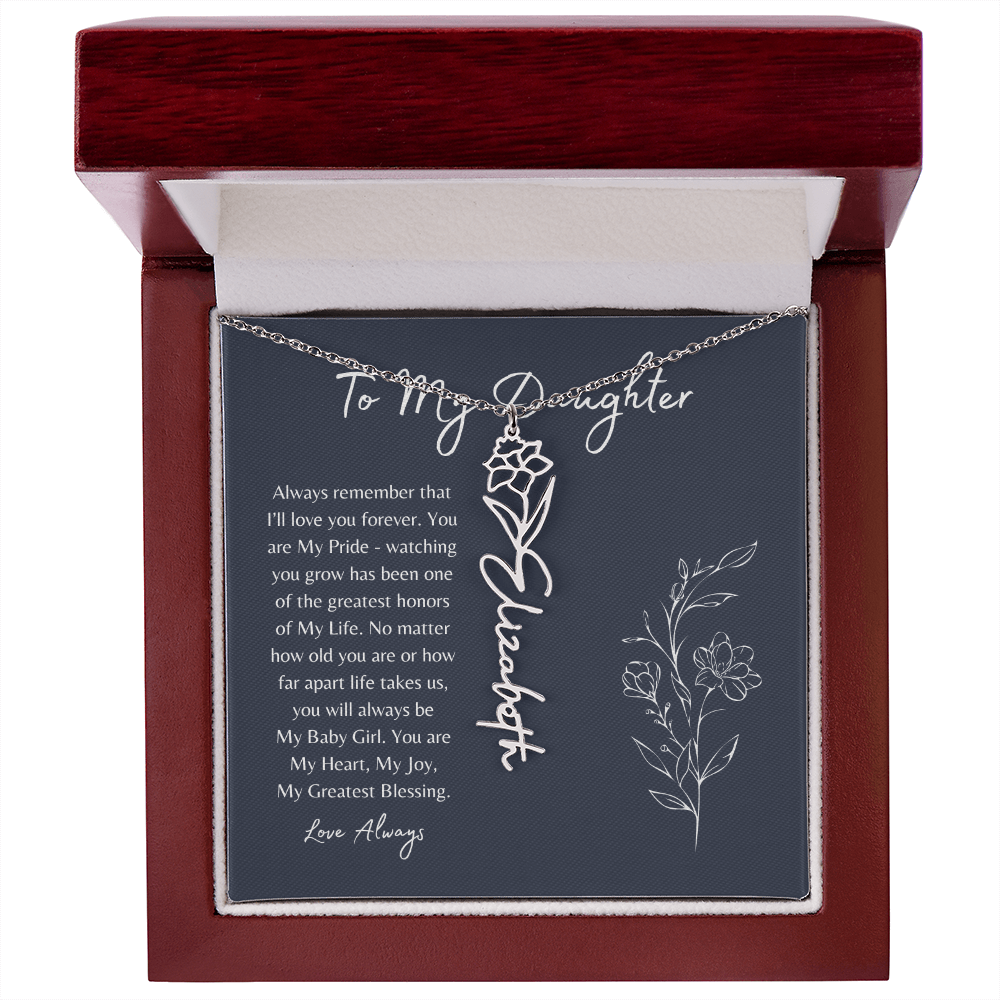To My Daughter Birth Month Flower Name Necklace
