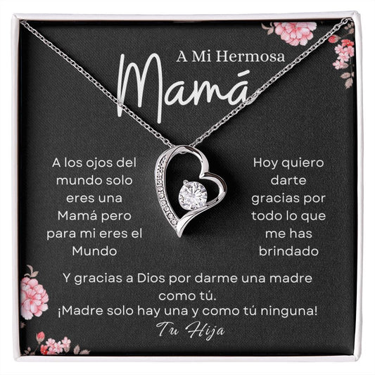 Colgante en forma de corazón para mamá con fondo gris carbón con flores rosas de hija
